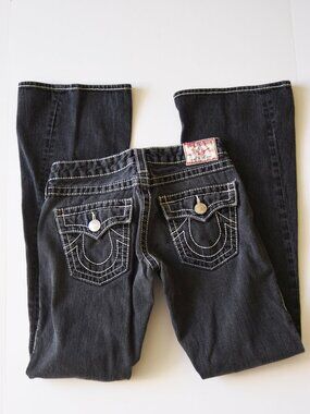 Vtg True Religion Joey Big T Flare Jeans Women's 27 MADE IN USA Y2K Twisted Seam